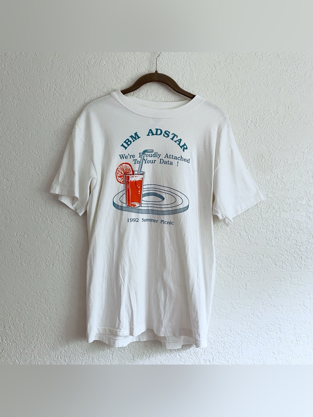 VTG 1992 IBM Adstar Summer Picnic Graphic Tee Hanes Beefy Medium Single Stitch